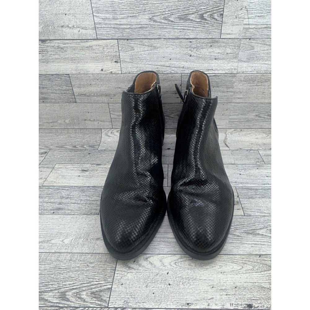 ECCO Black Snakeskin Embossed Leather Ankle‎ Boots Side Zip EU 38 US 7-7.5